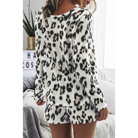 ❤Leopard Top and Drawstring Pocket Shorts Pj Set - Picture 3 of 4